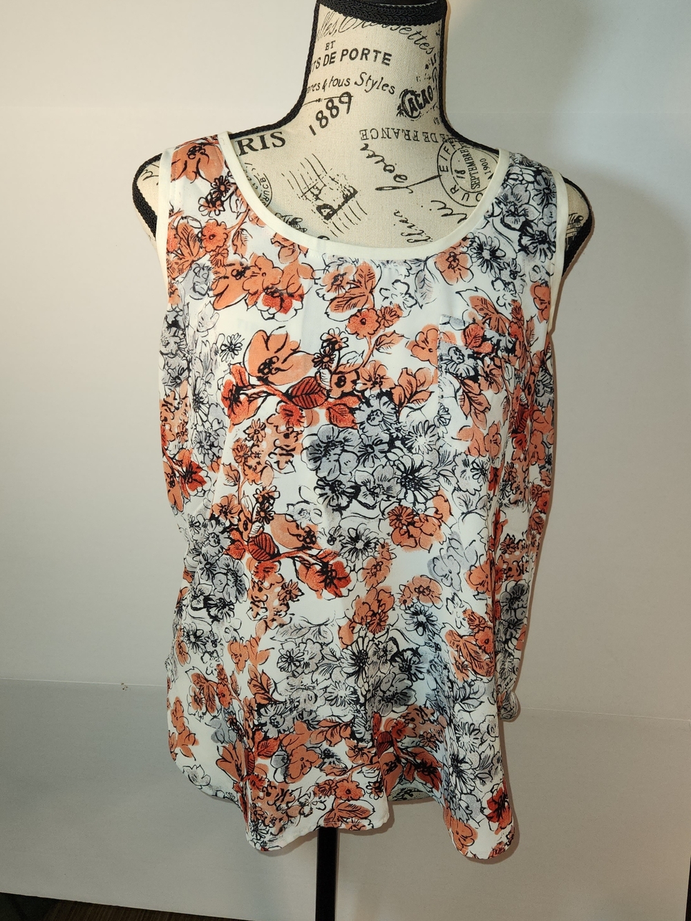 LOFT White Floral Scoop Neck Camisole with Orange and Black Print
